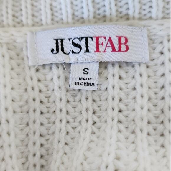 JustFab Cream White Cowel Neck Cheveron Pattern Long Sleeve Sweater Womens Small - Picture 7 of 10